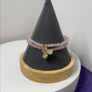 ElegantRose Quartz Gemstone Beaded Bracelet with Bicycle Gold Charm